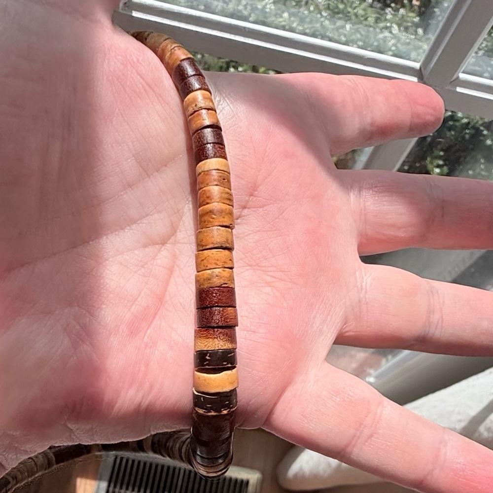 Handcrafted Brown Wood Disc Bead Necklace - Women Jewelry vintage - Picture 7 of 8
